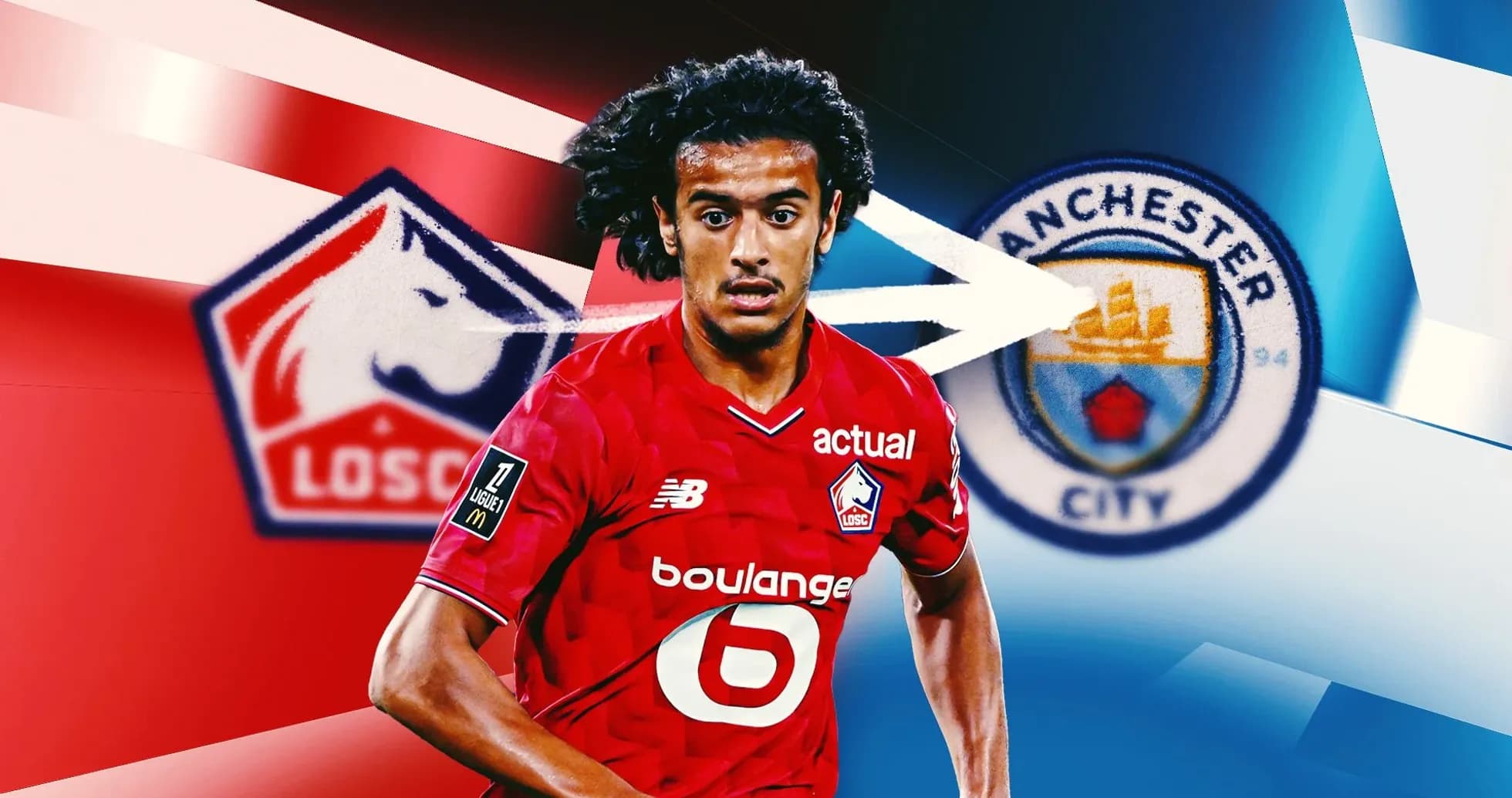 Игрок Лилля с логотипами LOSC и Манчестер Сити