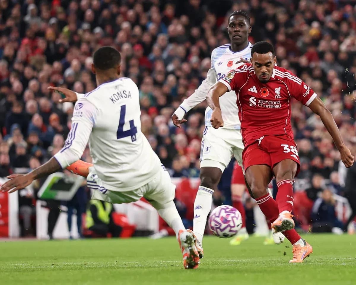 Игроки Aston Villa и Liverpool на поле