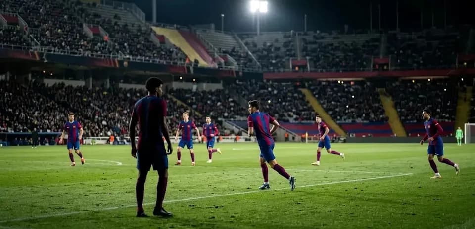 Игроки ФК Барселона на стадионе во время матча