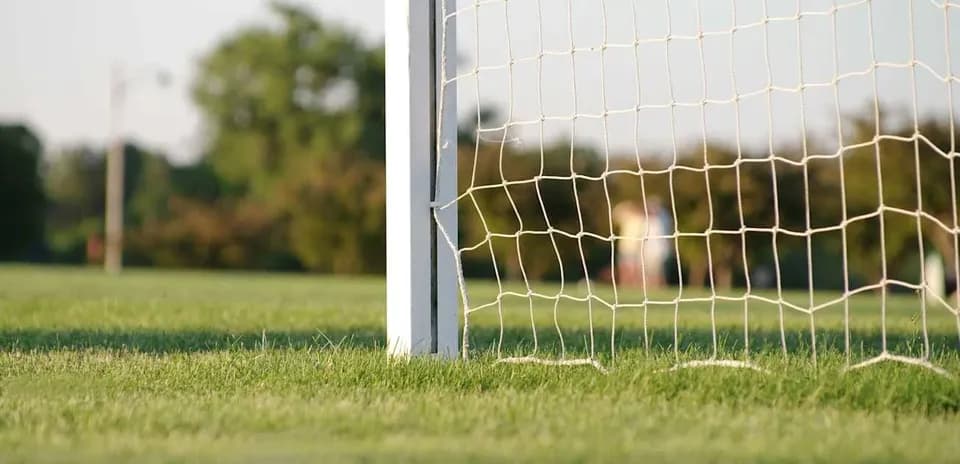 Вид на ворота футбольного поля с травой