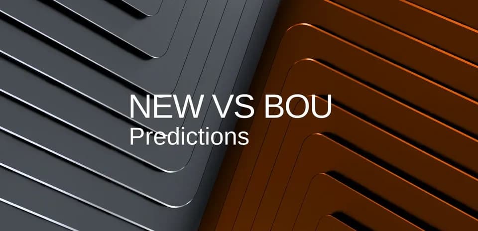 Текст 'NEW VS BOU Predictions' на фоне линий