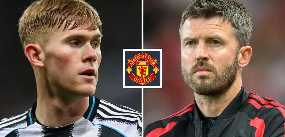 Игрок Newcastle и тренер Manchester United на фоне логотипа