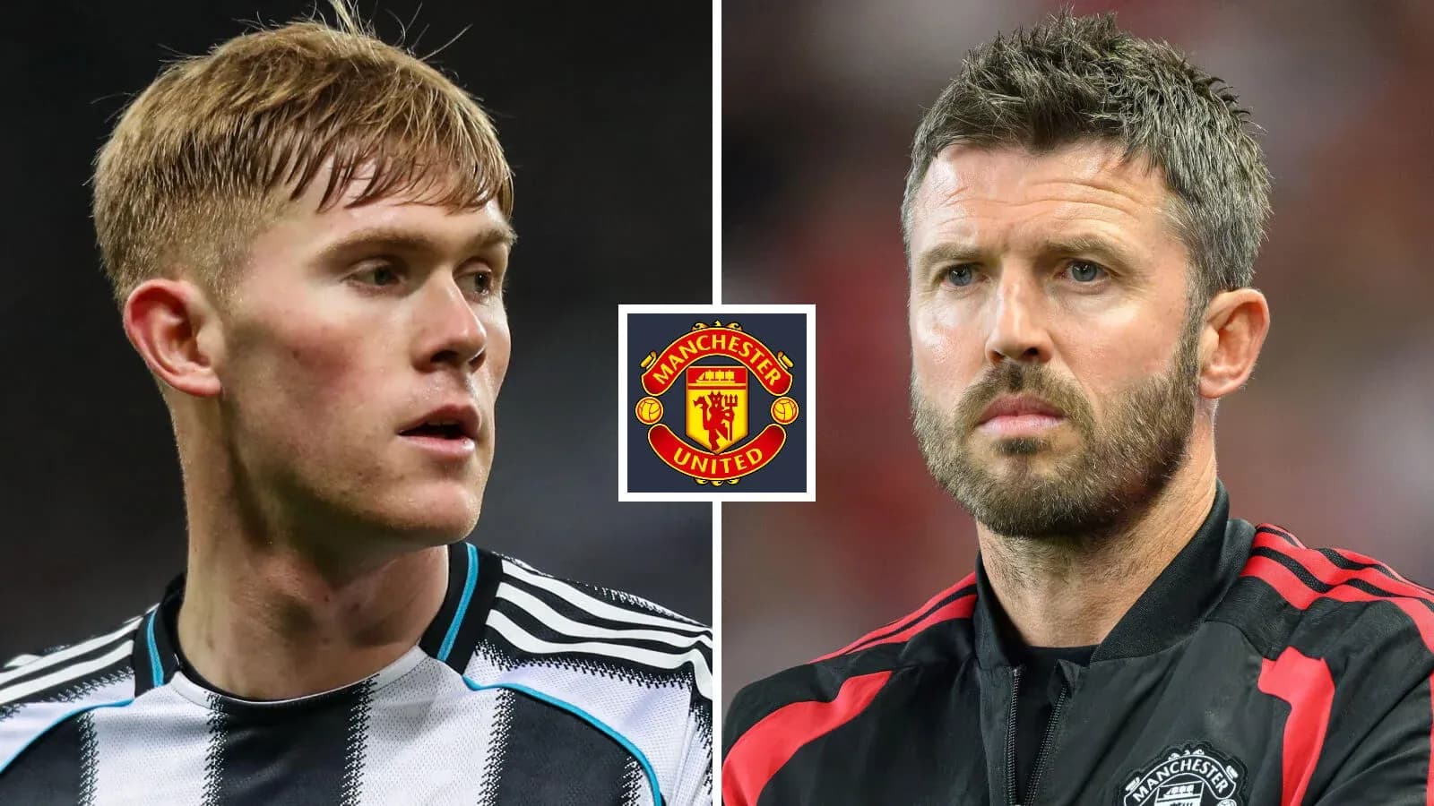 Игрок Newcastle и тренер Manchester United на фоне логотипа