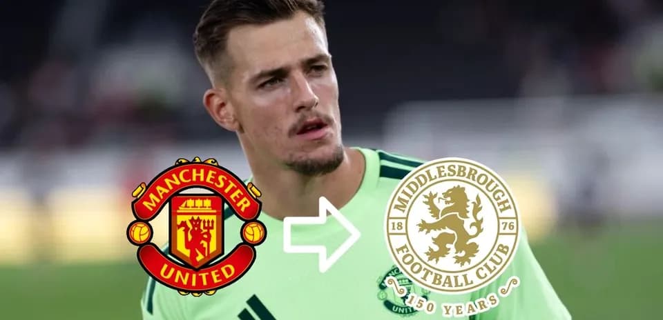 Игрок в форме с логотипами Манчестер Юнайтед и Мидлсбро