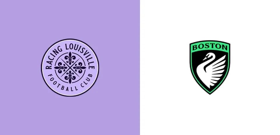Логотипы Racing Louisville и Boston на фоне