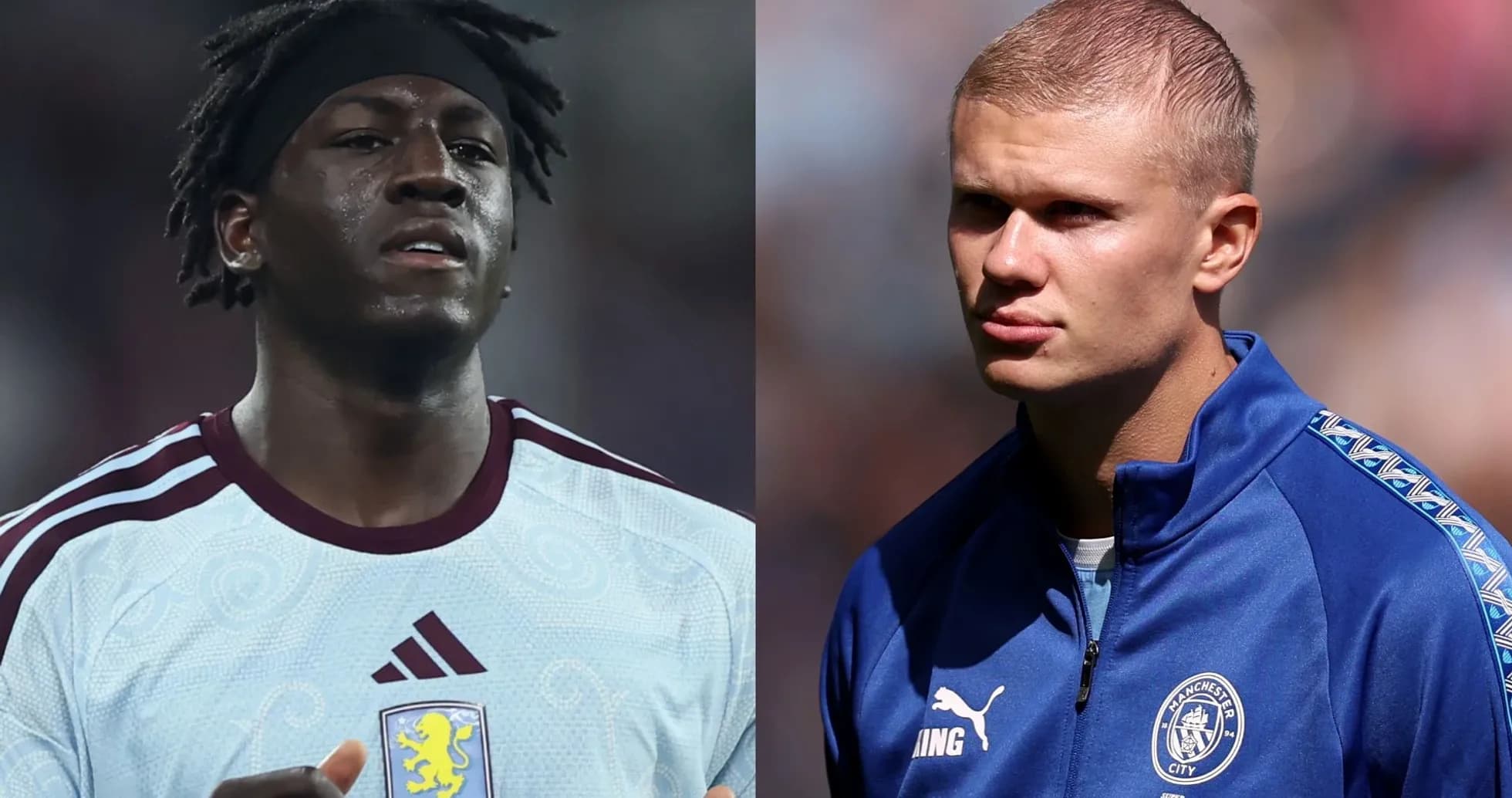 Два футболиста в форме Aston Villa и Manchester City