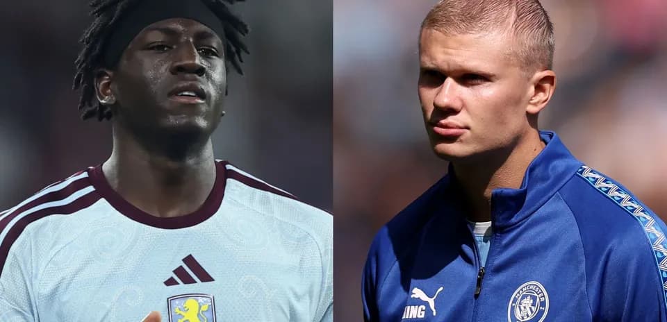 Два футболиста в форме Aston Villa и Manchester City