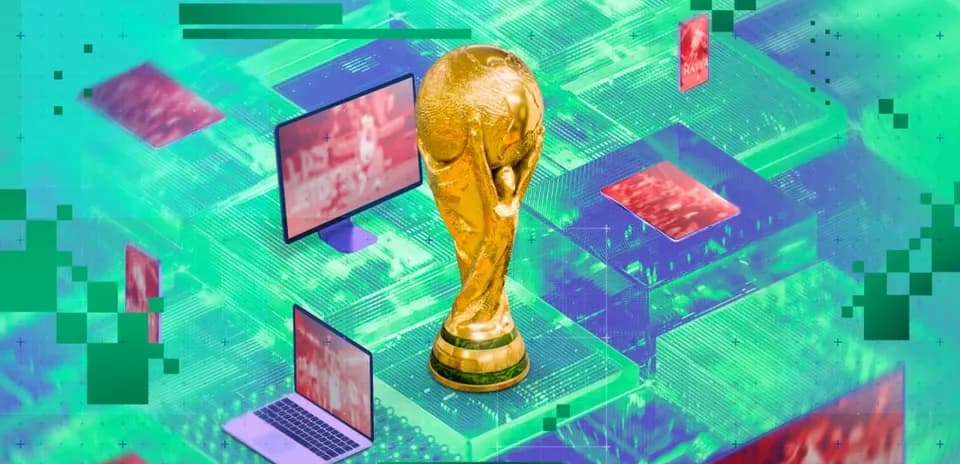 Золотой трофей Кубка мира на фоне технологий