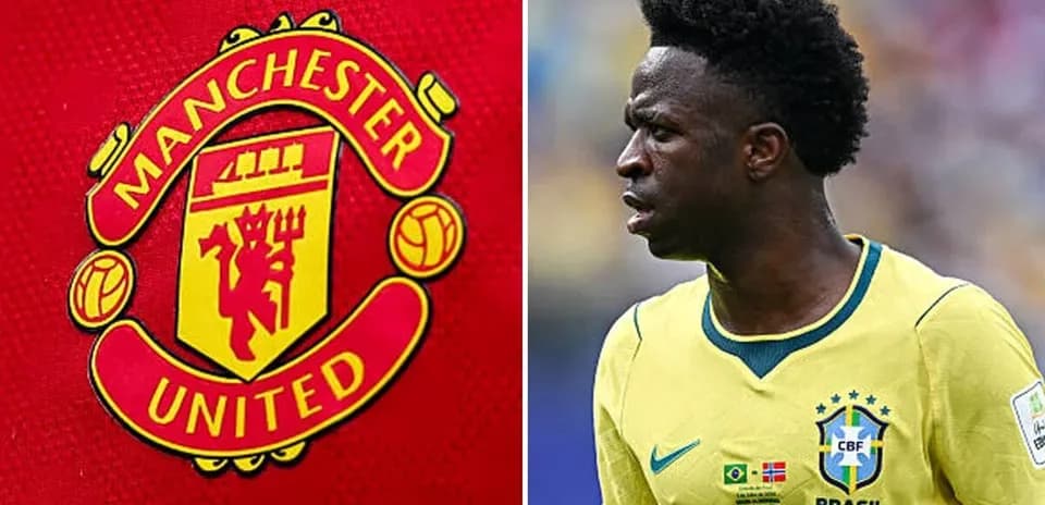 Логотип Manchester United и игрок в форме Бразилии