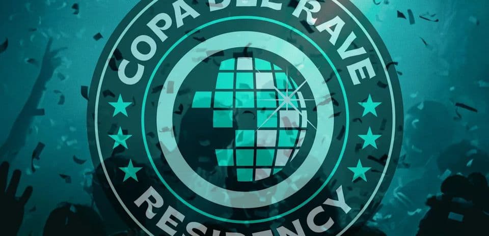 Логотип Copa del Rave Residency на фоне празднования