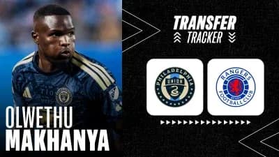 Olwethu Makhanya with Philadelphia Union logo and Rangers logo