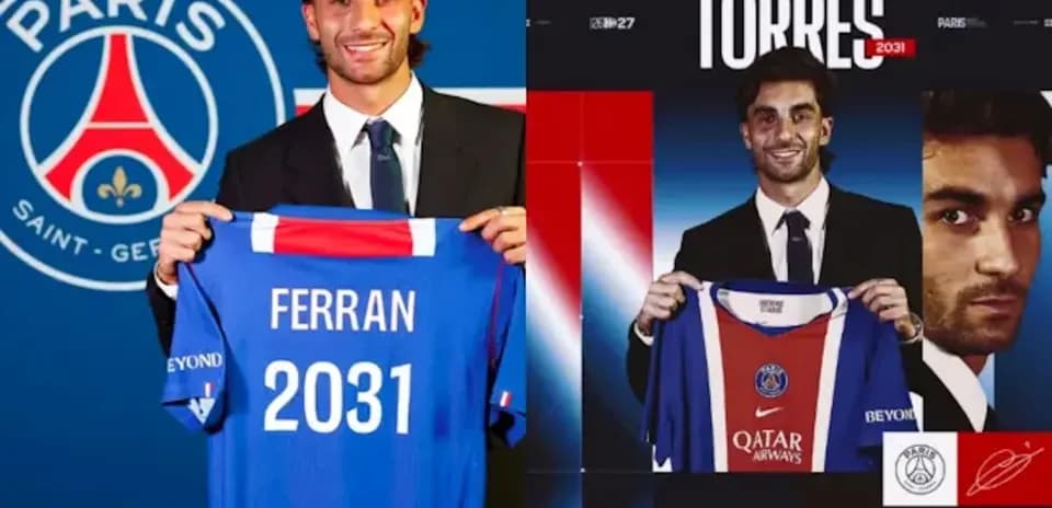 Футболист Ферран Торрес с формой PSG на презентации