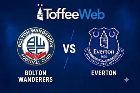 Logos of Bolton Wanderers and Everton facing each other Logos of Bolton Wanderers and Everton facing each other