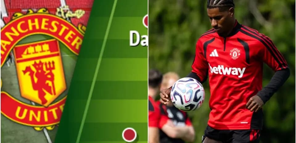 Игрок Manchester United с мячом на тренировке Игрок Manchester United с мячом на тренировке