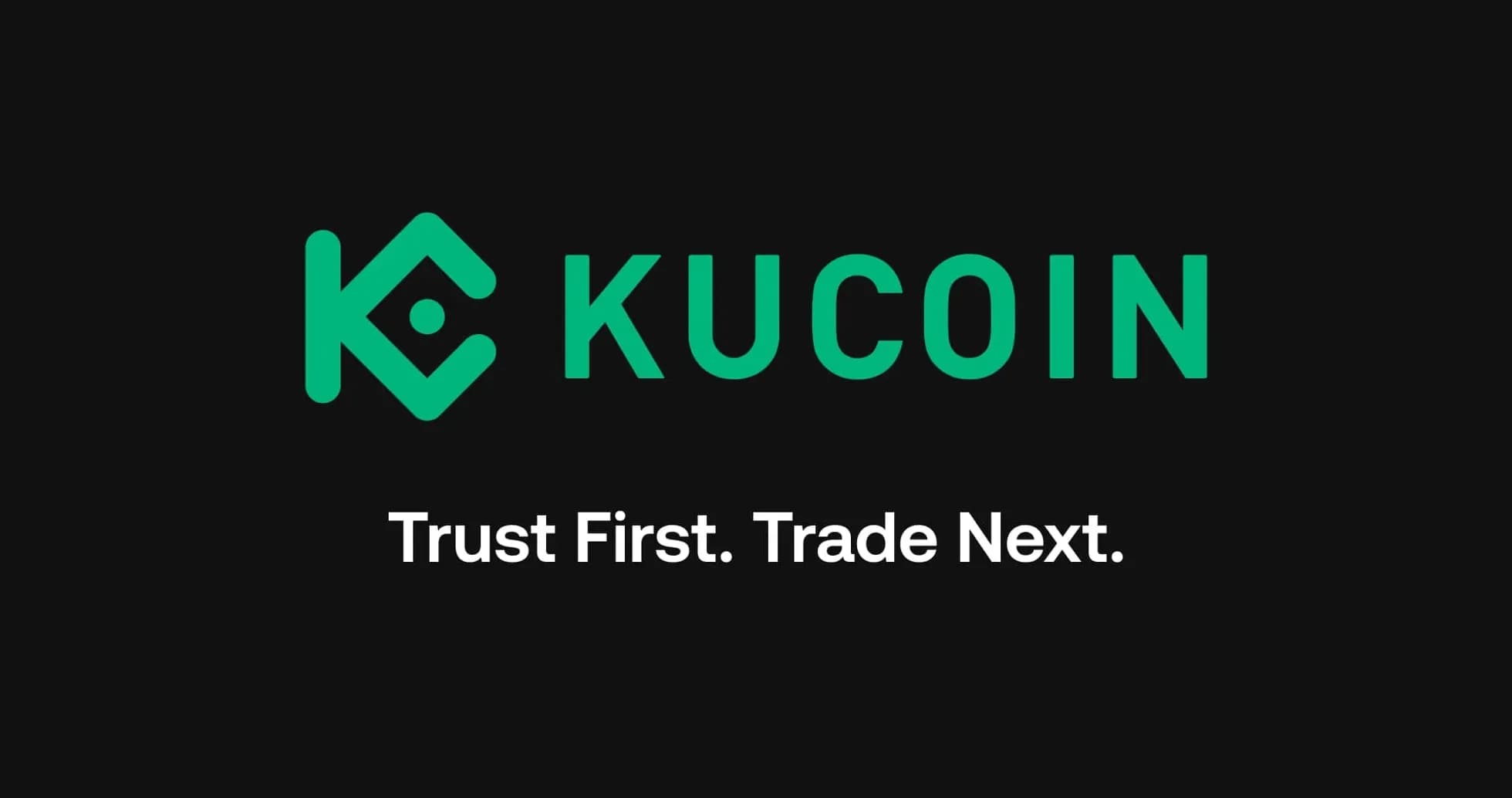 Логотип KuCoin с девизом на черном фоне Логотип KuCoin с девизом на черном фоне
