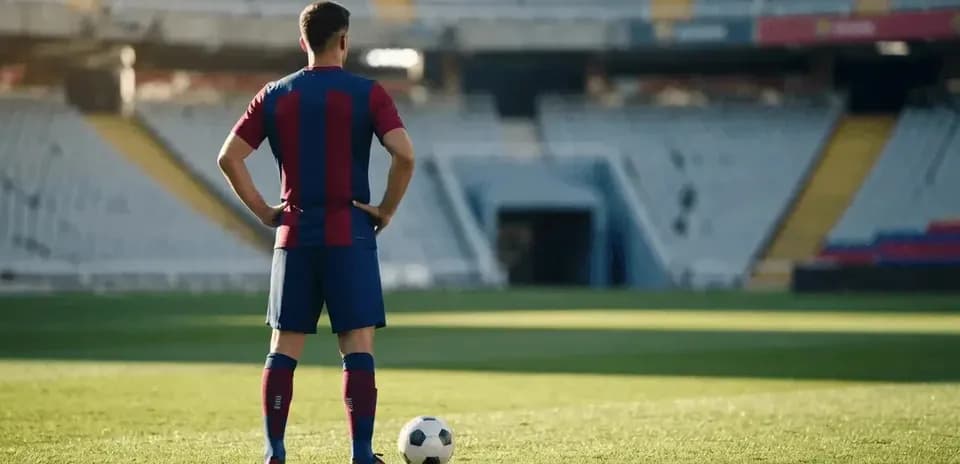 Игрок стоит на поле перед мячом Игрок стоит на поле перед мячом
